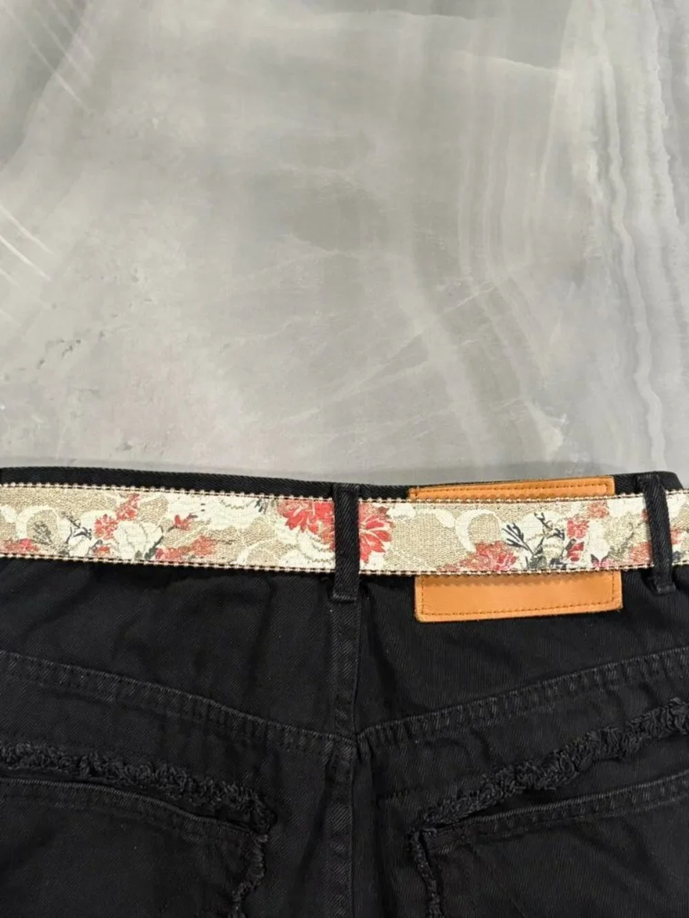 Cream Floral Tapestry Western Ruby Buckle Belt